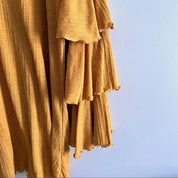 Free People Beach Golden Mustard Ribbed Ruffle Sleeves Oversized Tunic Top XS - Picture 7 of 10